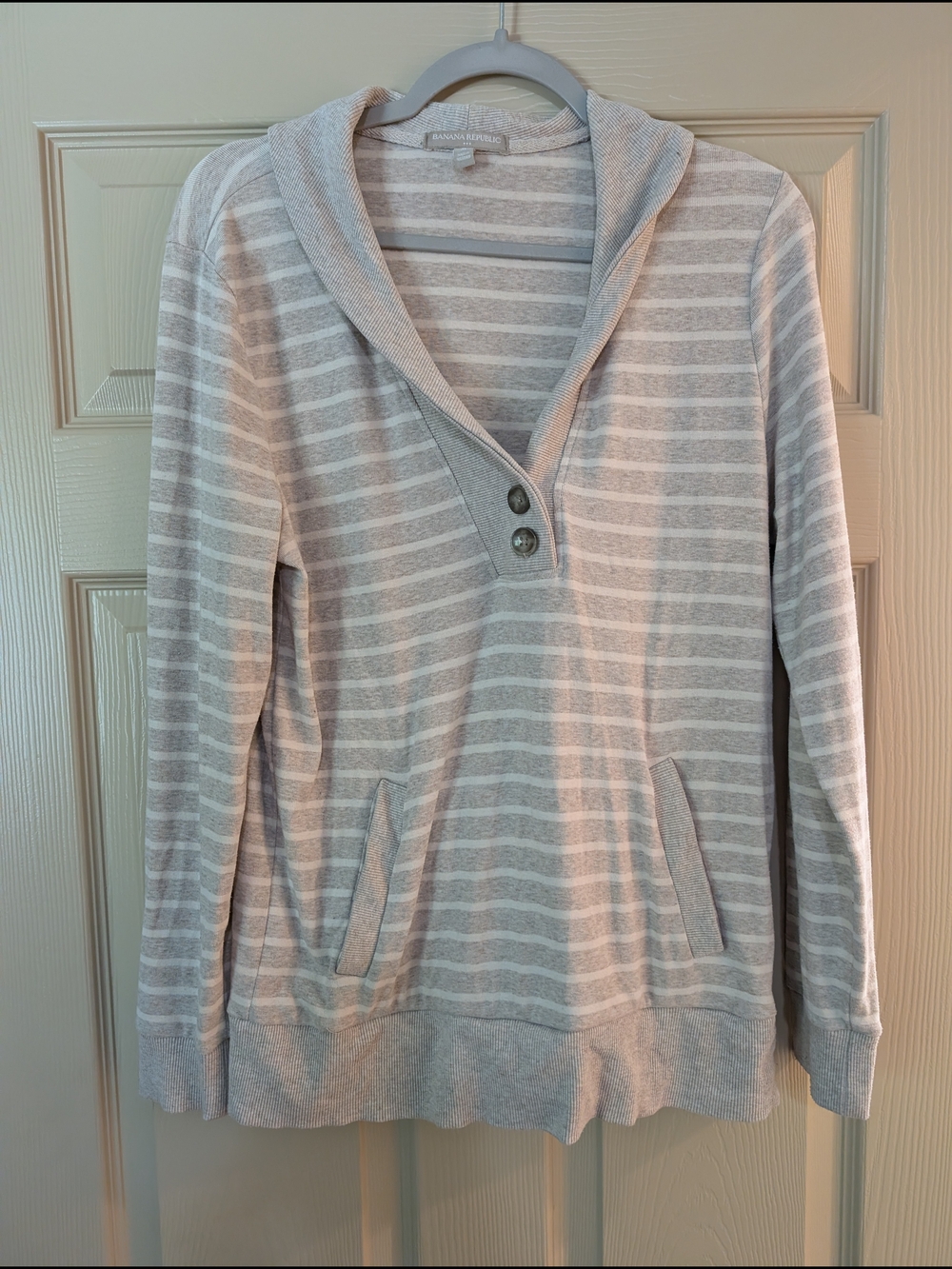 Banana Republic Factory Beige and White Striped Pullover